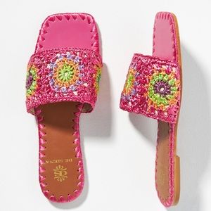 New De Siena x Anthropologie Pam Rafia Crochet 6 Pink Purple Embroidered Flats